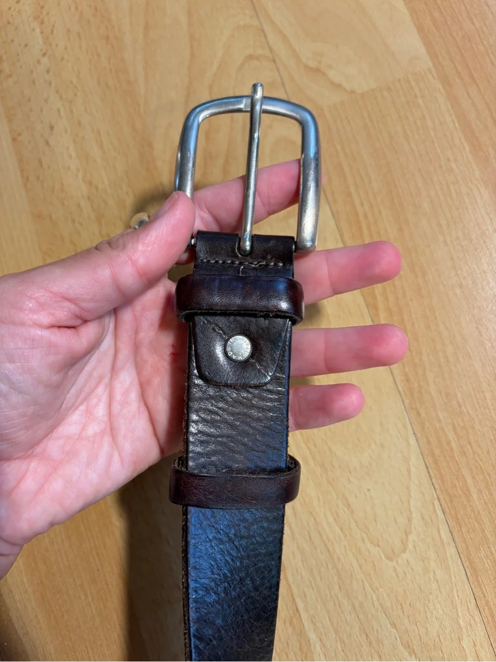 Hahndmade in Italy Dark Brown Leather Belt with Silver Buckle Medium